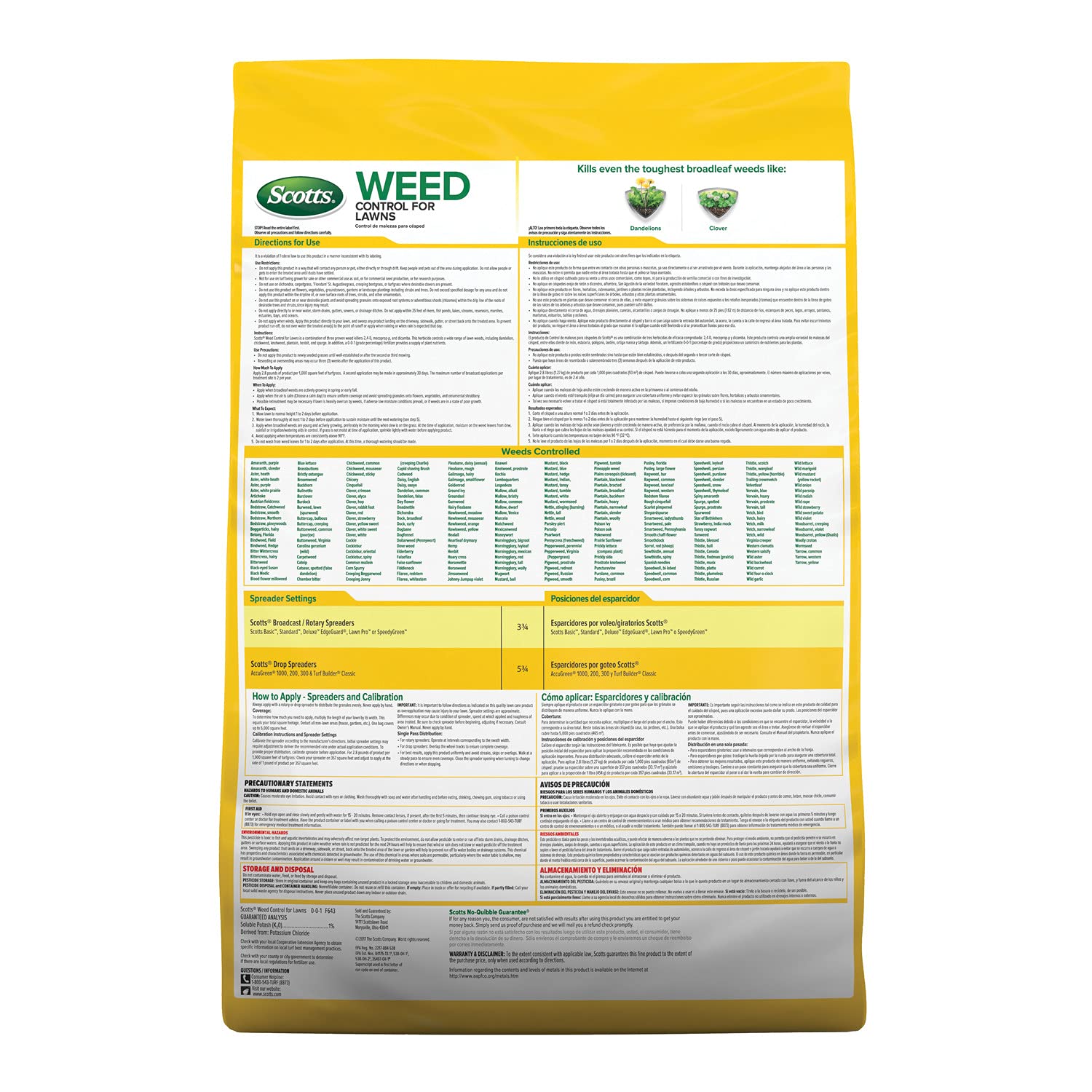 The recommended spreader setting ensures even distribution of Scotts Weed Control.