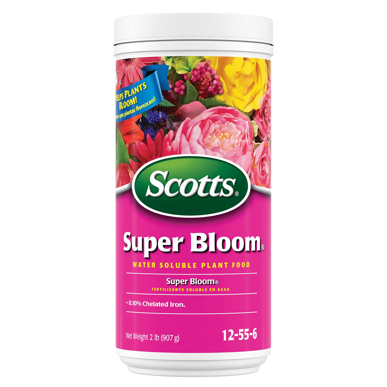 Scotts Super Bloom bottle pour demonstrates easy, even feeding for vibrant flowers.