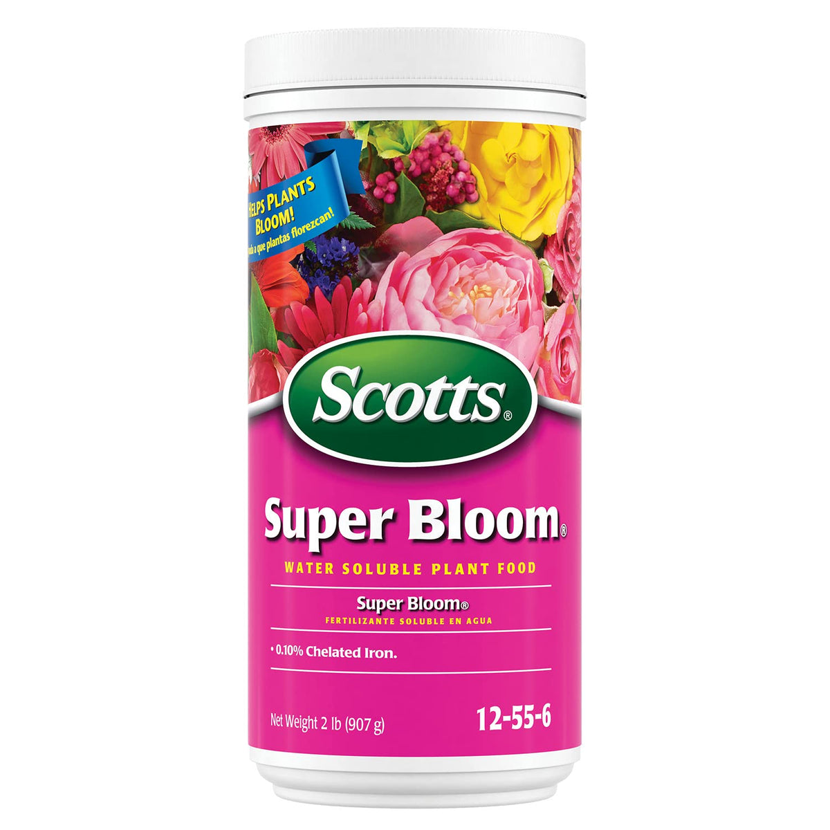 Scotts Super Bloom bottle pour demonstrates easy, even feeding for vibrant flowers.