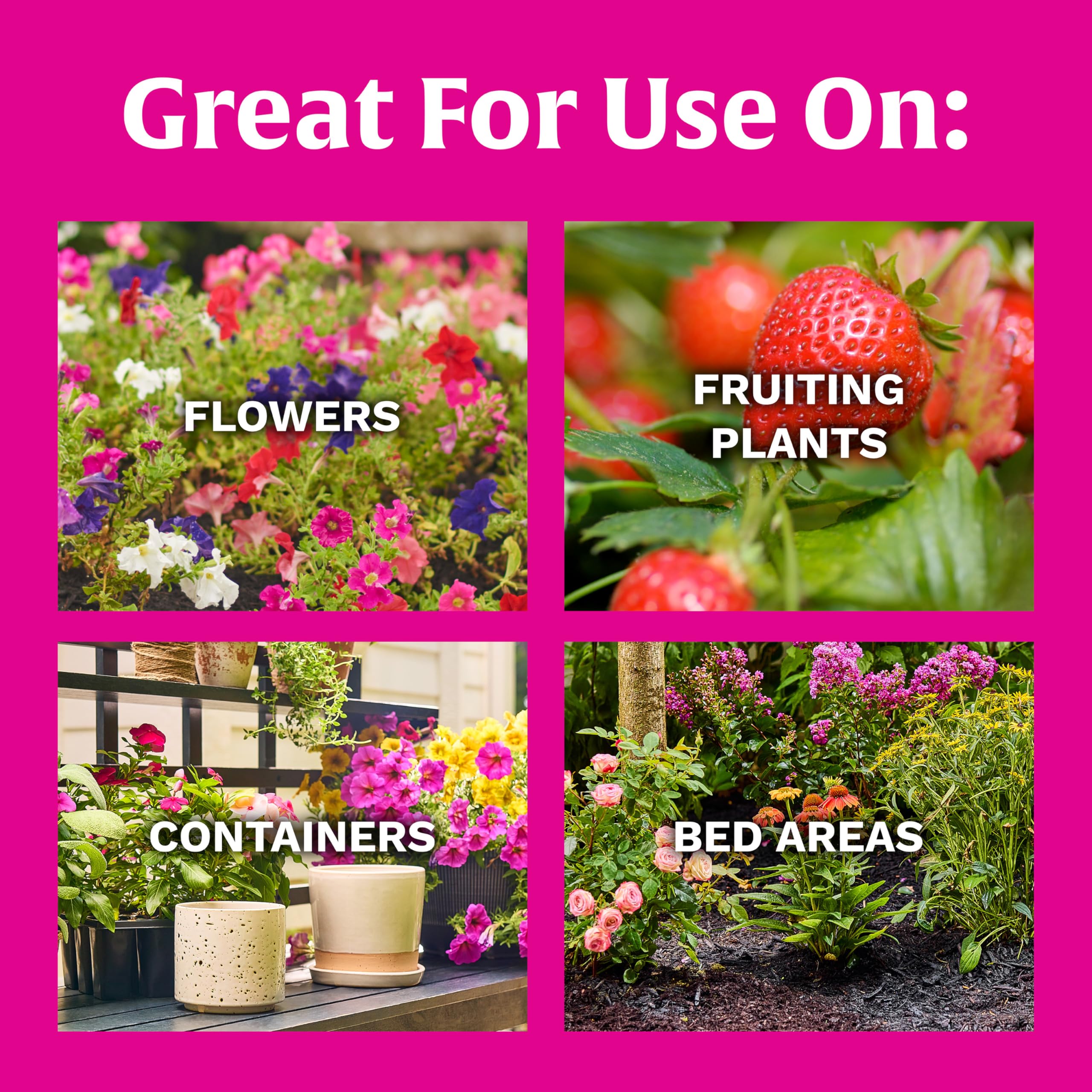 Scotts Super Bloom fruiting plants in garden bed receive steady nutrients for better fruit set.