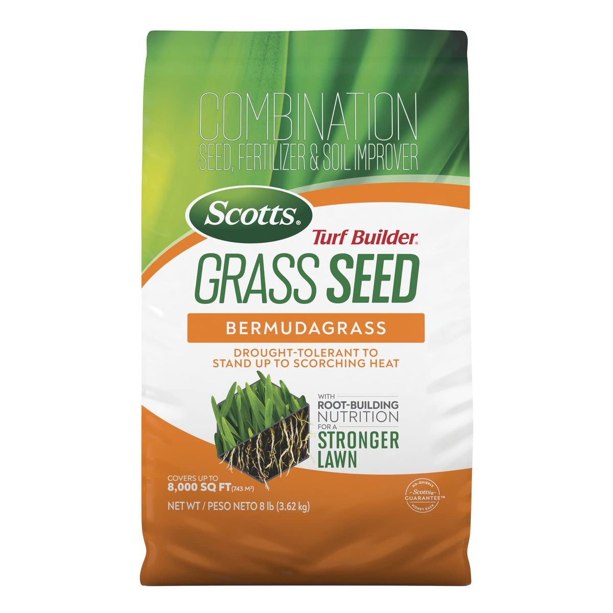 Scotts Turf Builder Bermudagrass seed bag for drought-tolerant lawns.