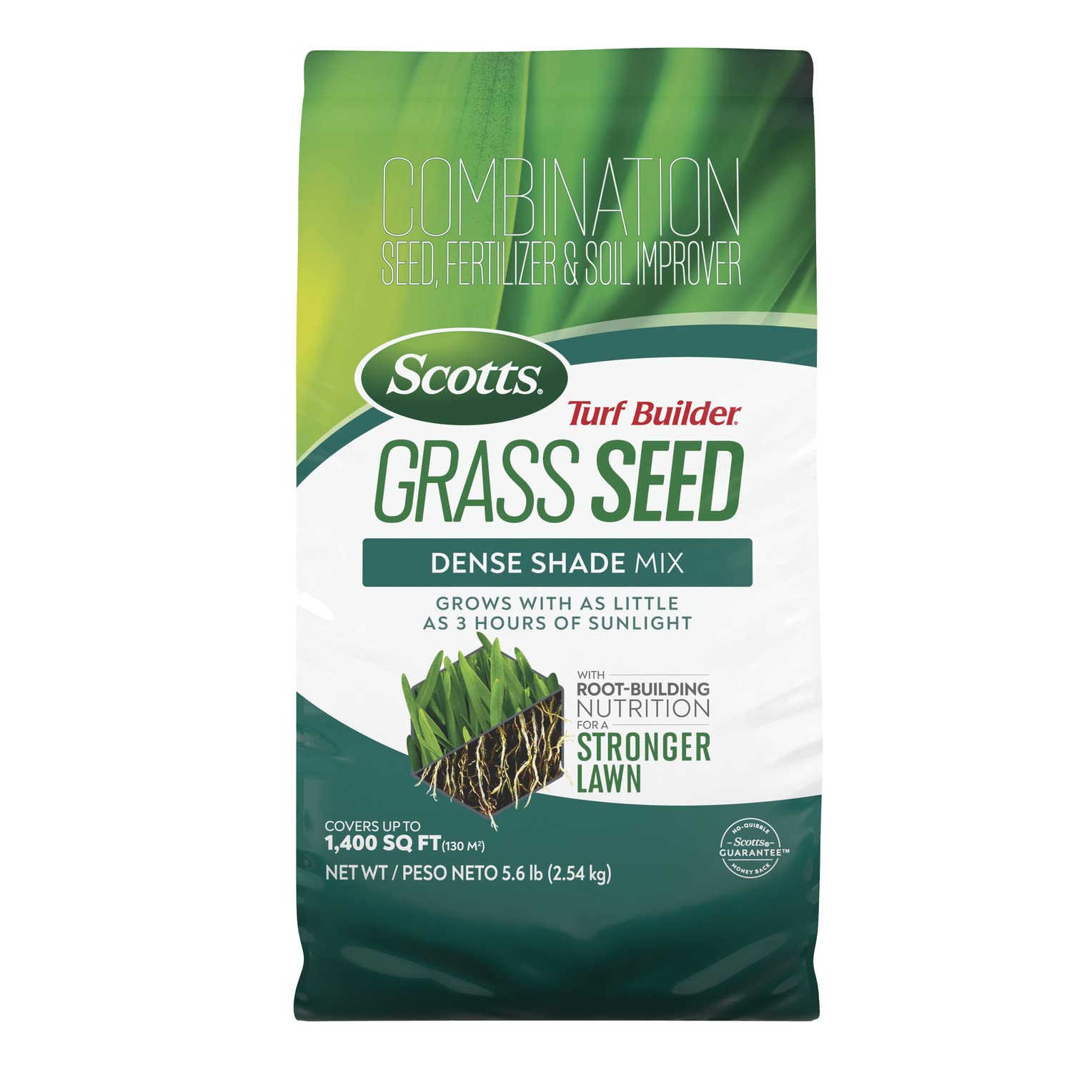 Scotts Turf Builder Dense Shade Seed bag front for low-light lawns.