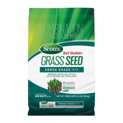 Scotts Turf Builder Dense Shade Seed Bag ready for low-light germination and new lawn growth