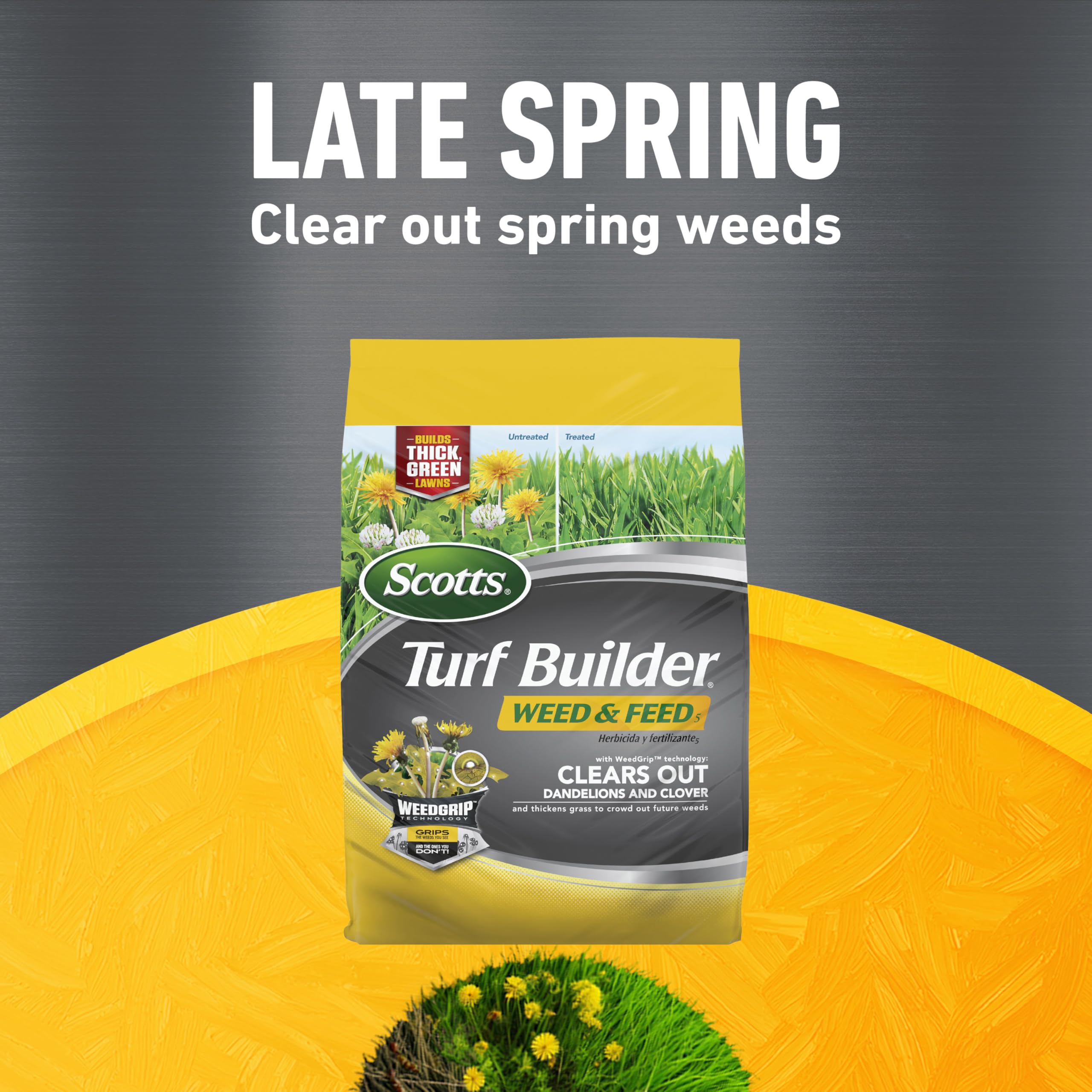Lush green lawn early in spring after applying Scotts Turf Builder products.