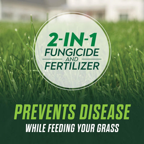 Scotts Turf Builder Healthy Plus close-up label showing broad disease protection.