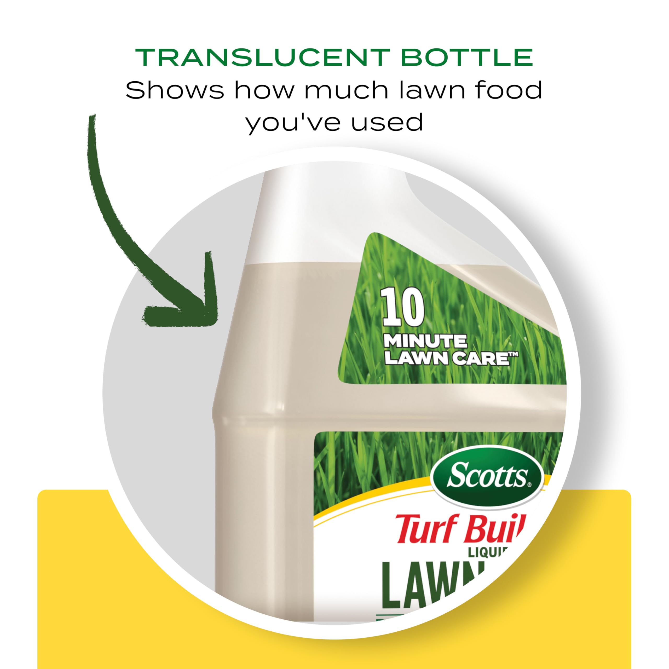 Translucent Scotts bottle shows exact amount being applied.