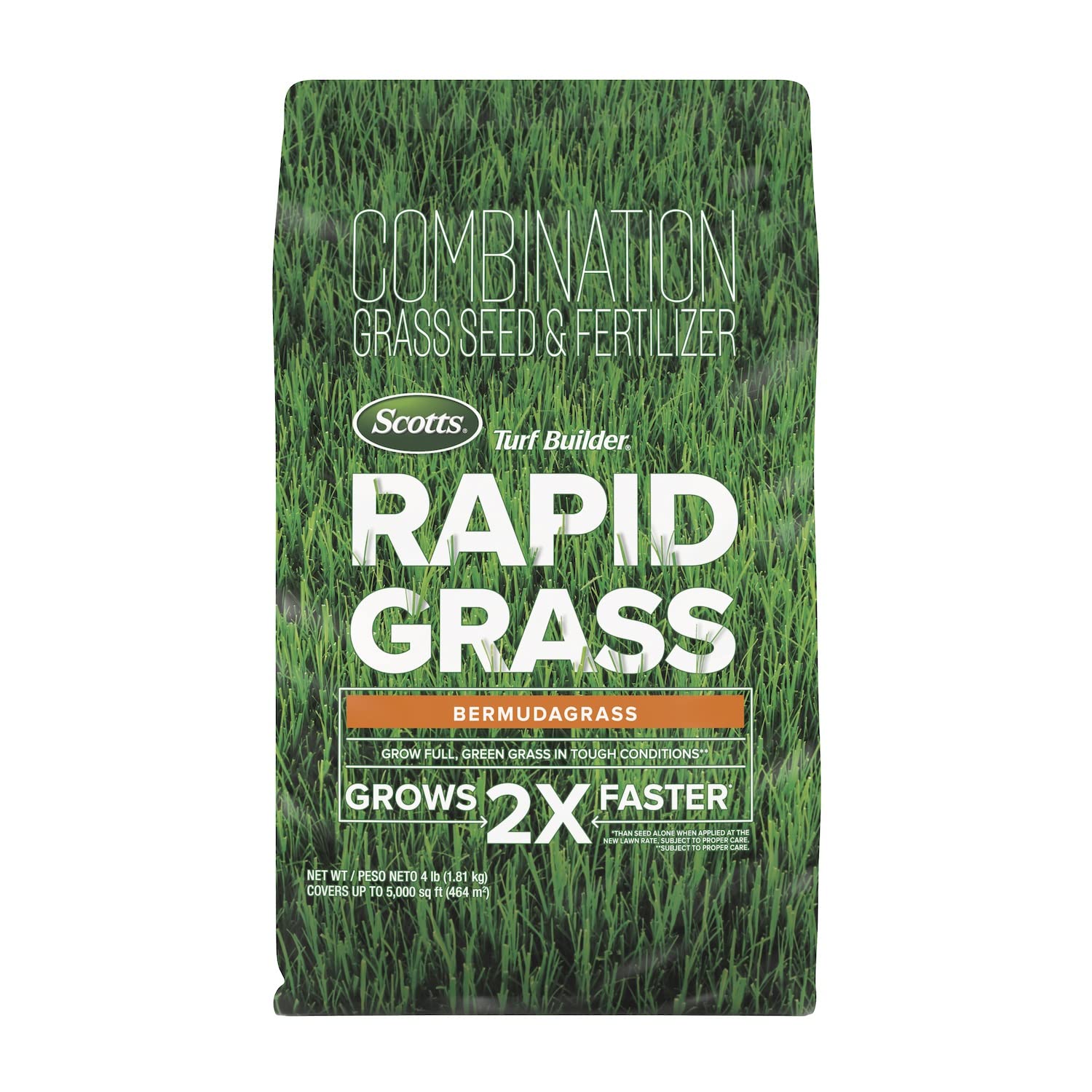 Scotts Turf Builder Rapid Grass Bermudagrass seed spreads for faster lawn establishment.