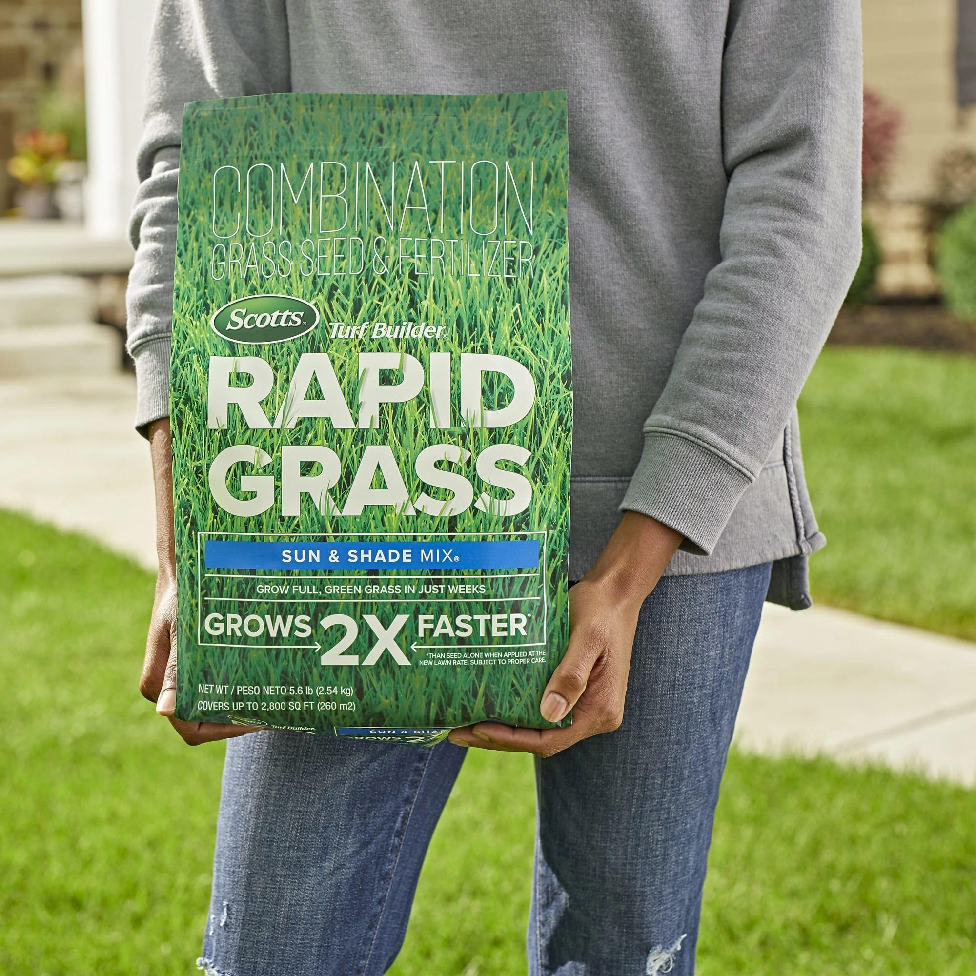 Scotts Turf Builder Rapid Grass Sun & Shade Mix seed and fertilizer blend.