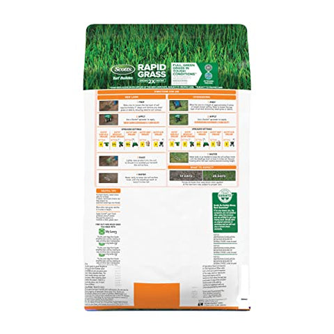 Scotts spreader-ready application of Rapid Grass for even coverage on lawn.