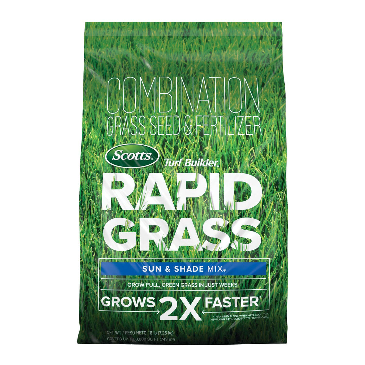 Scotts Turf Builder Rapid Grass Sun & Shade Mix bag ready for new lawn growth.