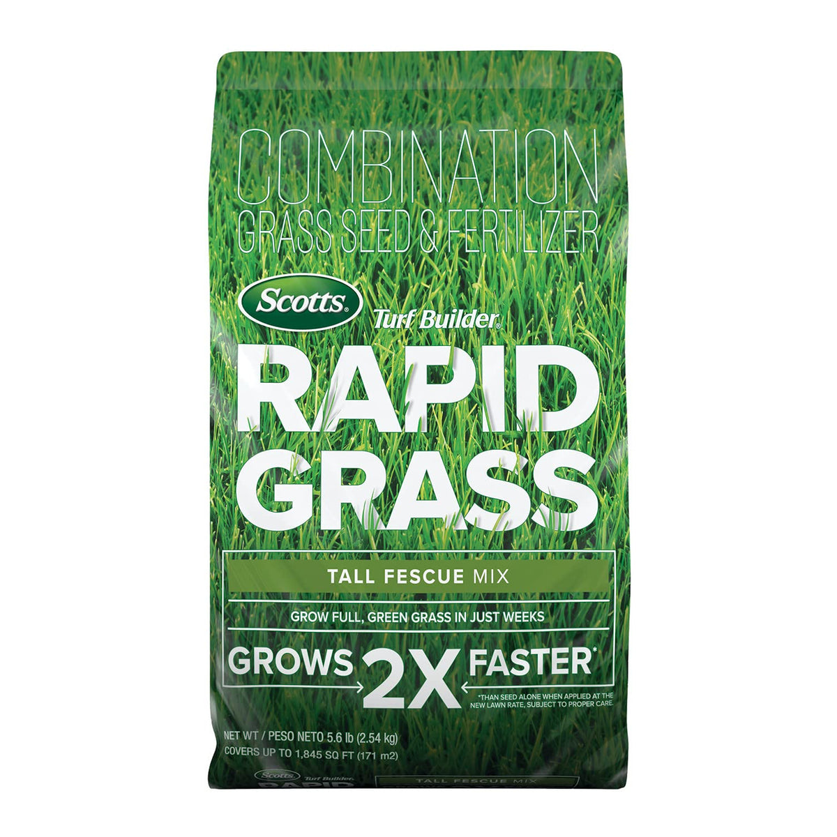 Scotts Turf Builder Rapid Grass Tall Fescue Mix bag shows seed and fertilizer combination for lawns.