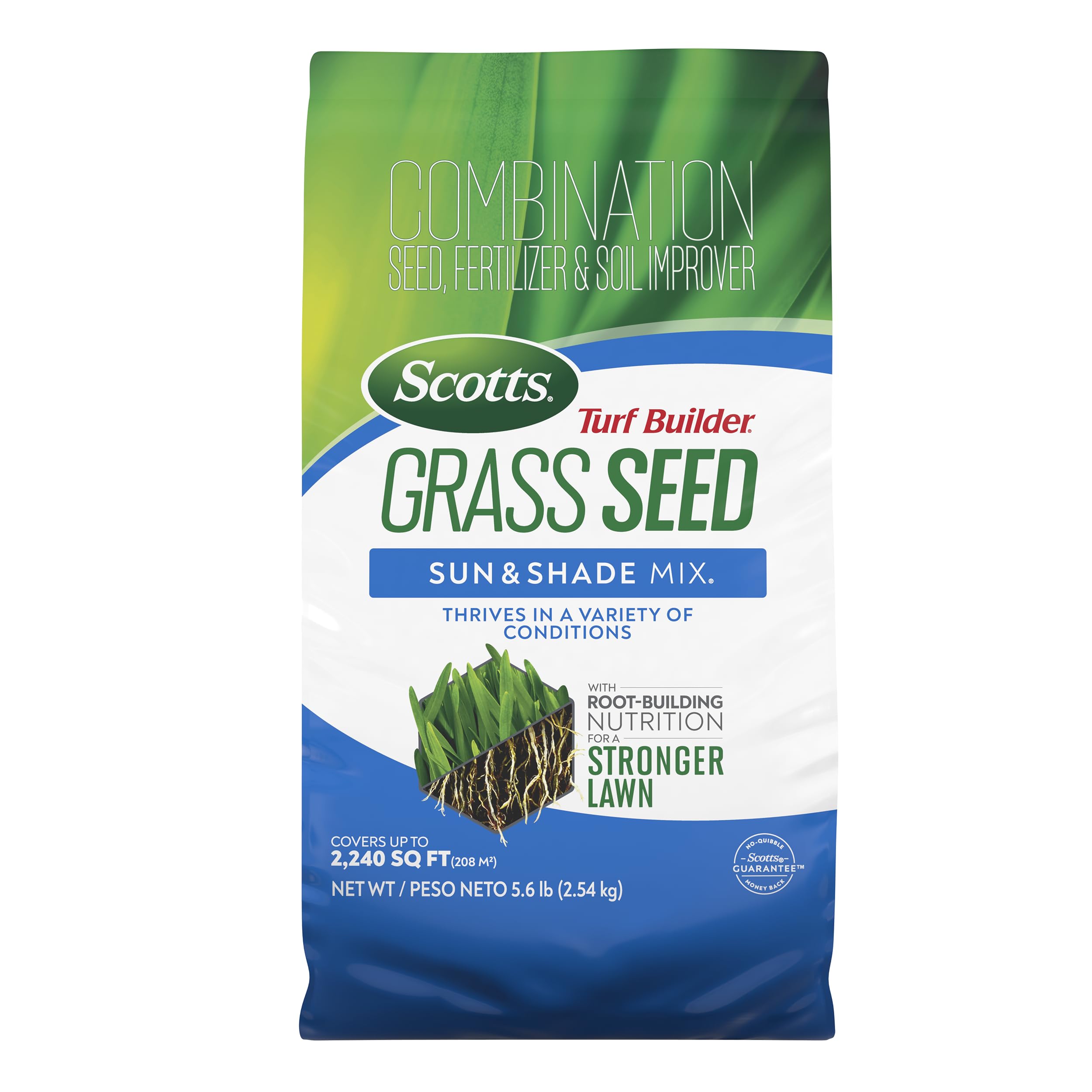 Scotts Turf Builder Sun and Shade Seed Bag supports versatile lawn establishment.