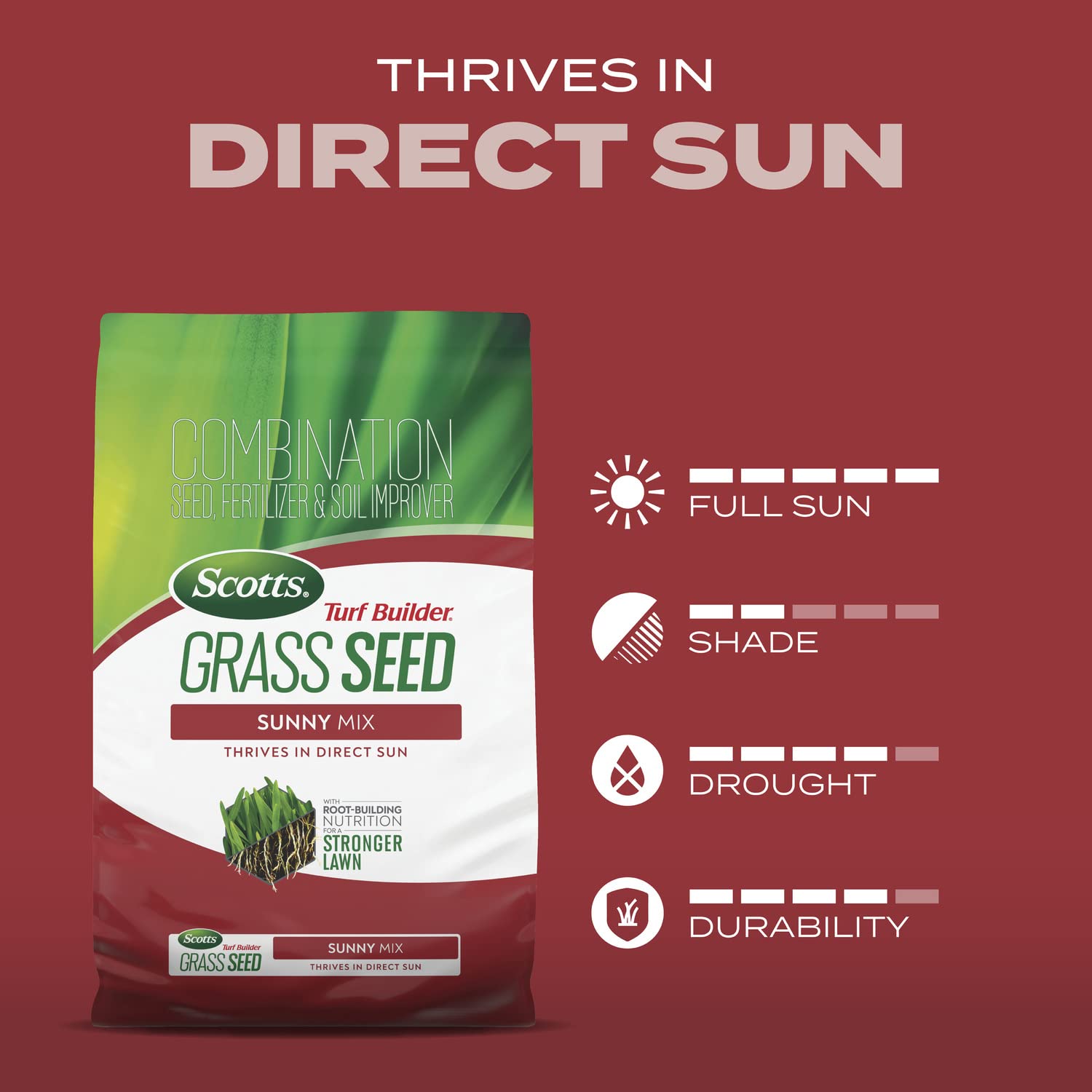 Scotts Turf Builder Sunny Mix performs well in full sun conditions.