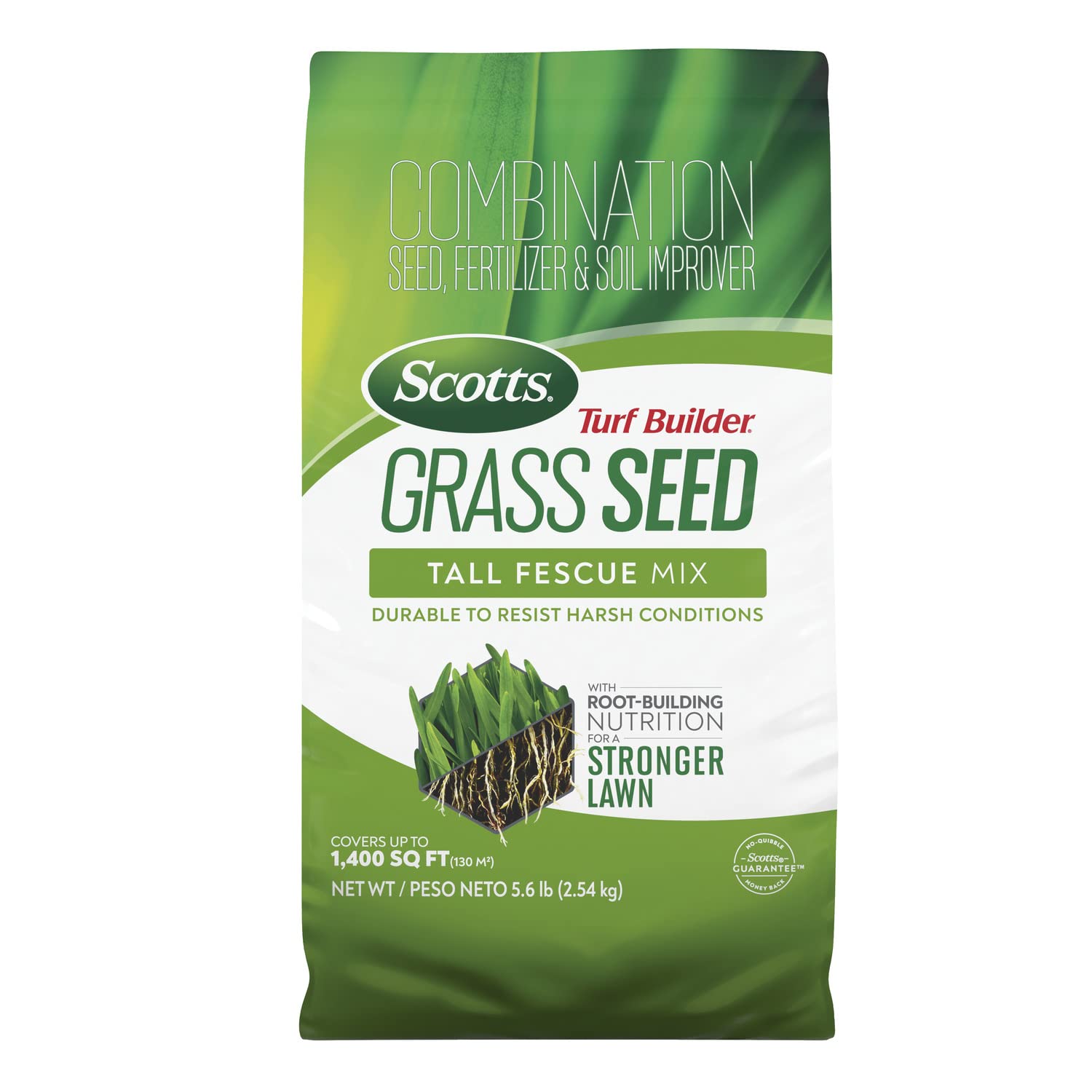 Scotts Turf Builder Tall Fescue seed bag for establishing a resilient new lawn