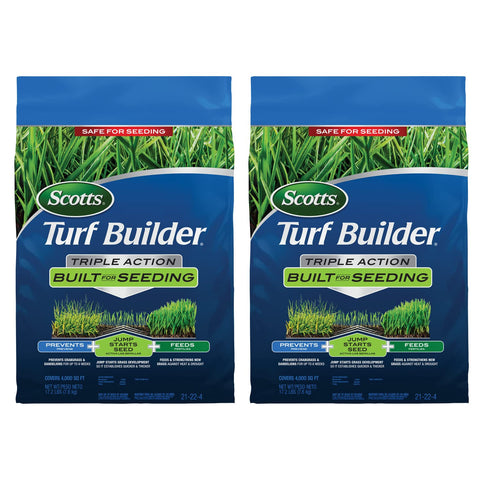 Scotts Turf Builder Triple Action bundle showing two 4,000 sq ft bags for seeding