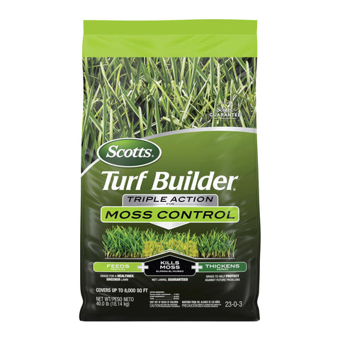 Scotts Turf Builder Triple Action moss control bottle ready for lawn treatment