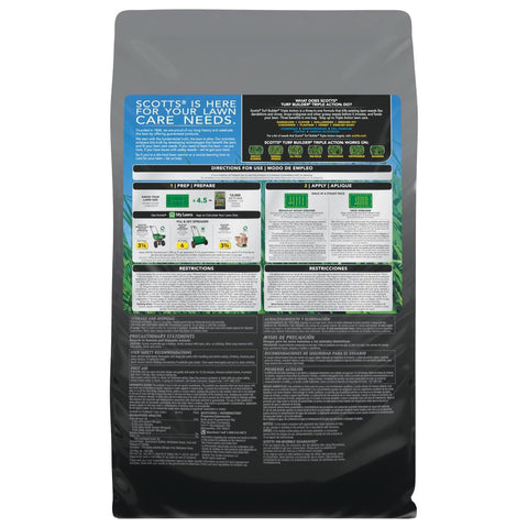 Scotts Turf Builder Triple Action1 weed killer targets dandelions and clover in lawns.