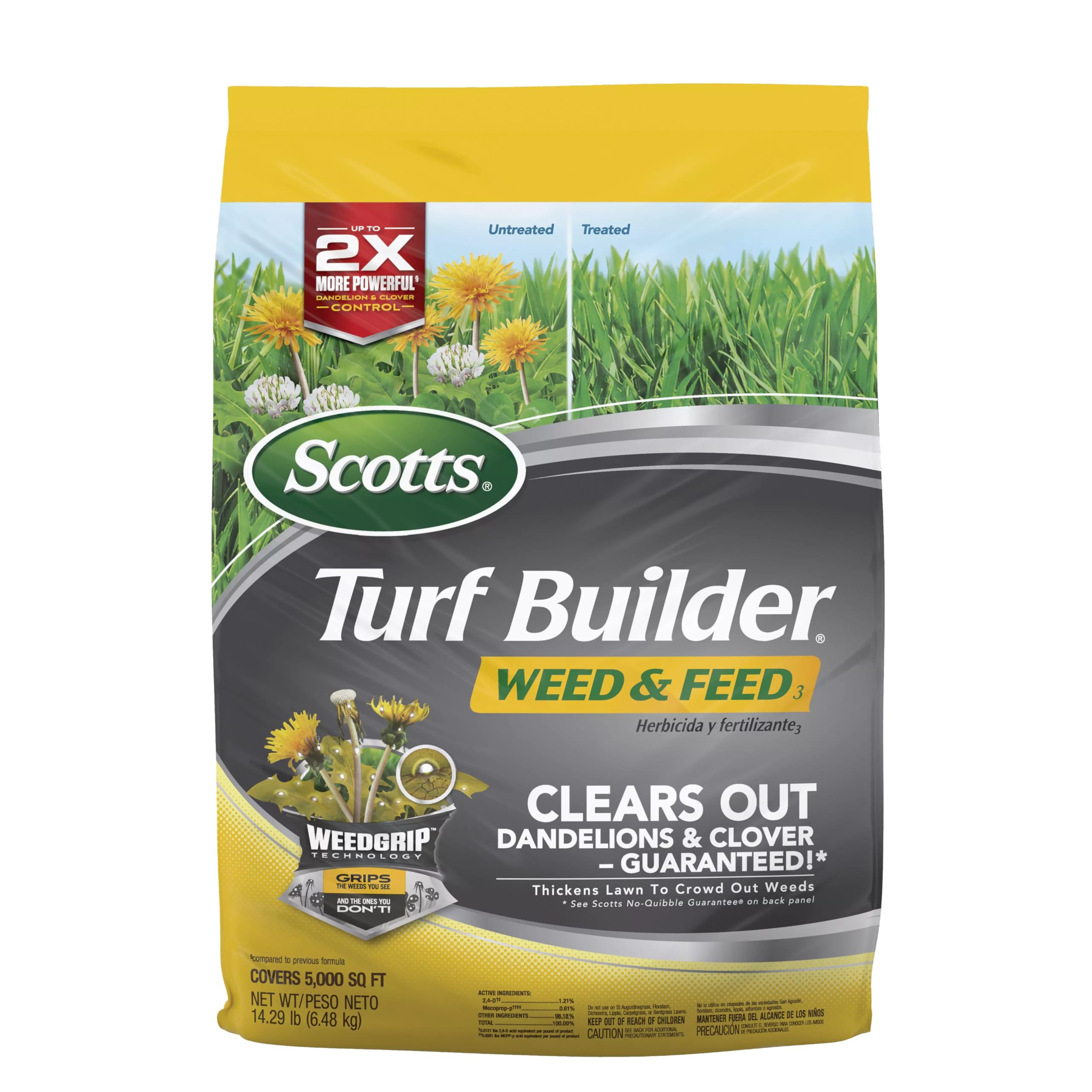 Scotts Turf Builder Weed & Feed3 bottle ready for lawn application.