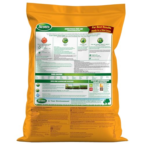 Granules of Scotts WinterGuard Fall Weed & Feed3 on sod surface for coverage.