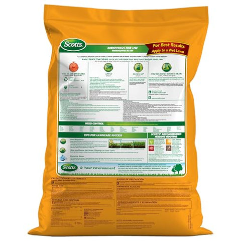 Granules of Scotts WinterGuard Fall Weed & Feed3 on sod surface for coverage.