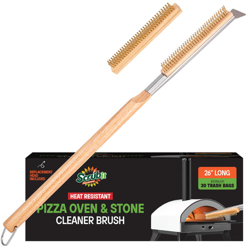 SCRUBIT pizza oven brush with scraper cleans stone and interior efficiently