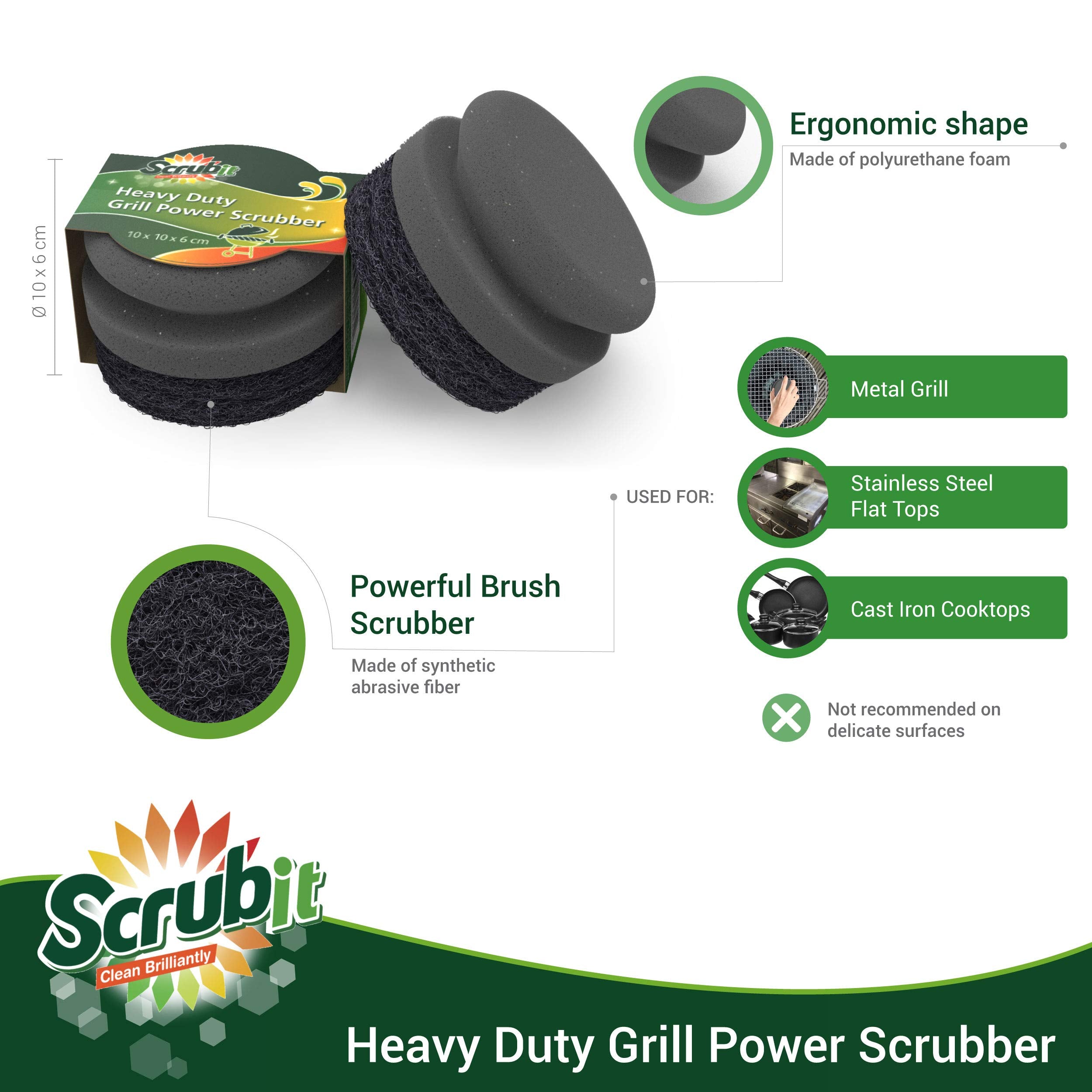 SCRUBIT comfortable handle provides a secure grip during tough grill scrubbing.