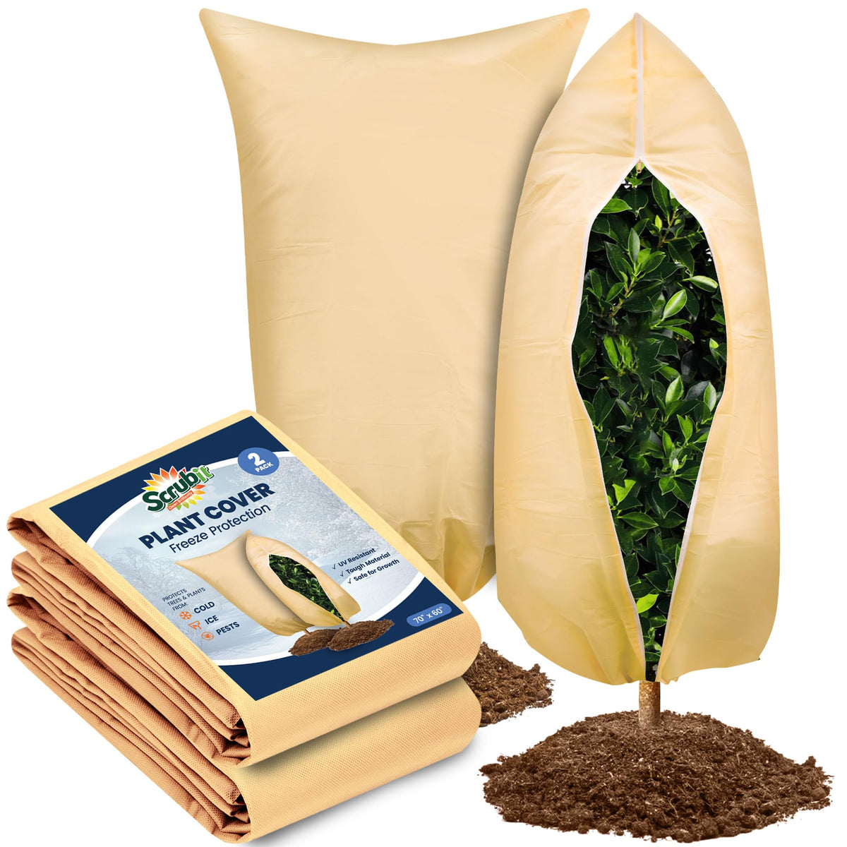 SCRUBIT frost blanket setup demonstrates quick winter protection for outdoor plants.