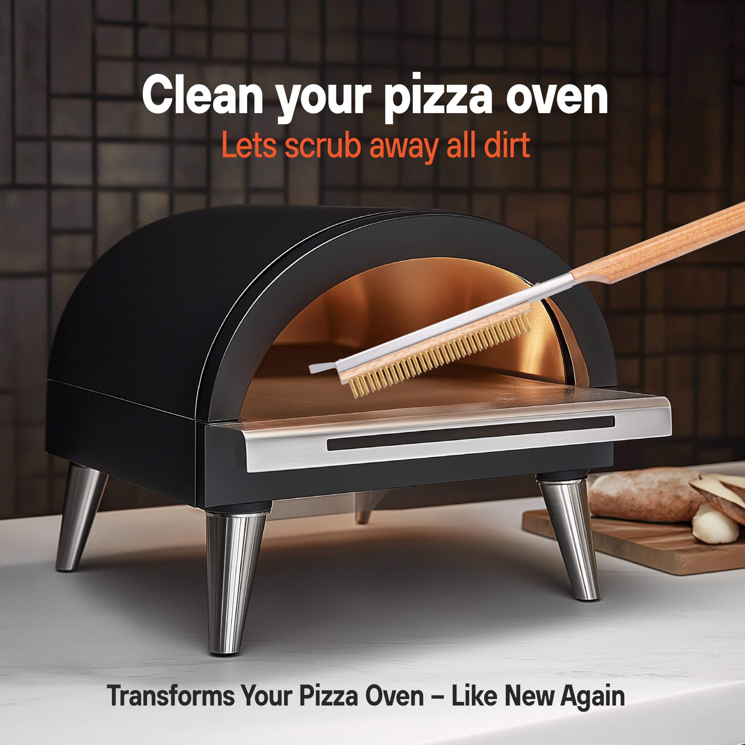 SCRUBIT stainless steel 2-in-1 stone cleaner keeps pizza stone spotless