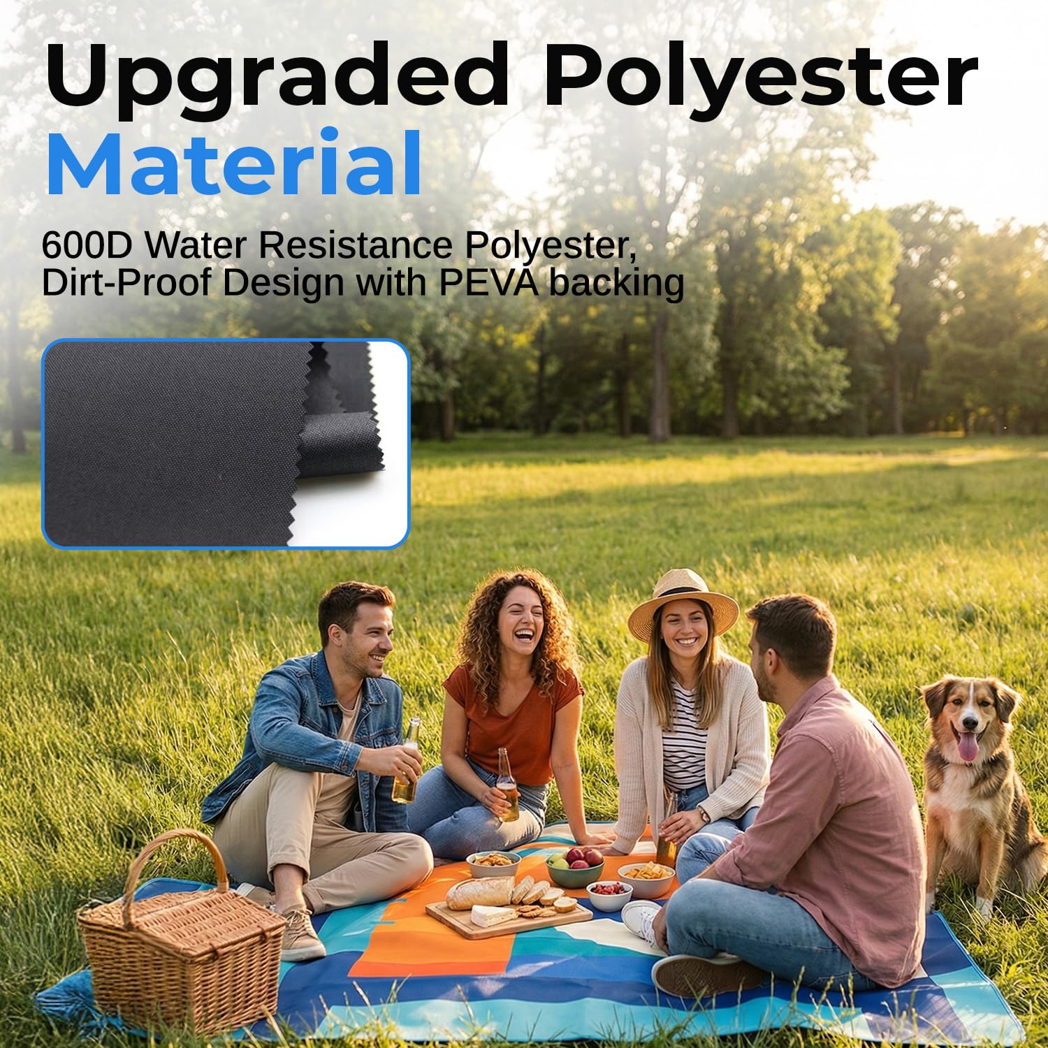 Scuddles blanket laid for family outdoor picnic with ample space.