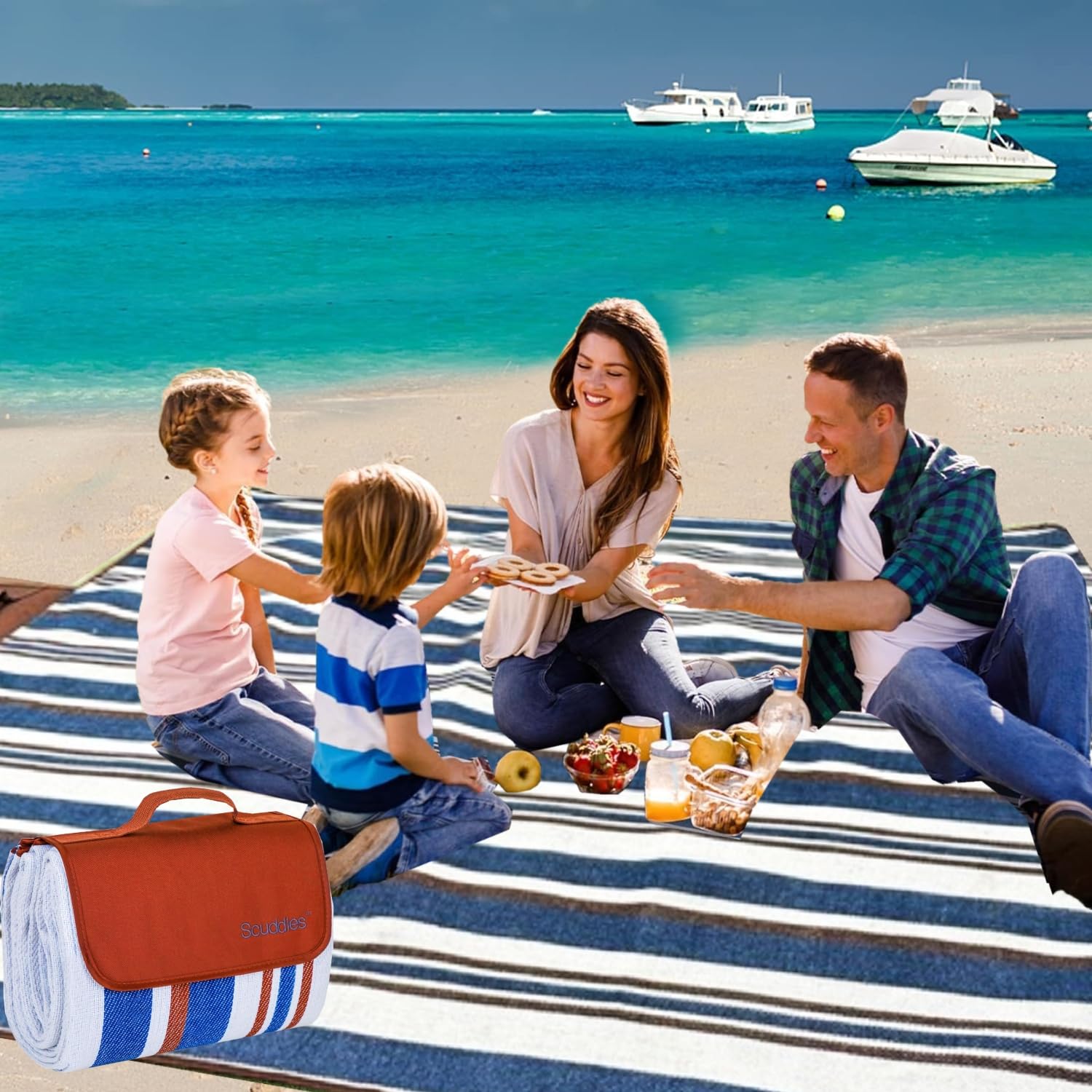 Scuddles blanket folded with built-in strap for easy transport