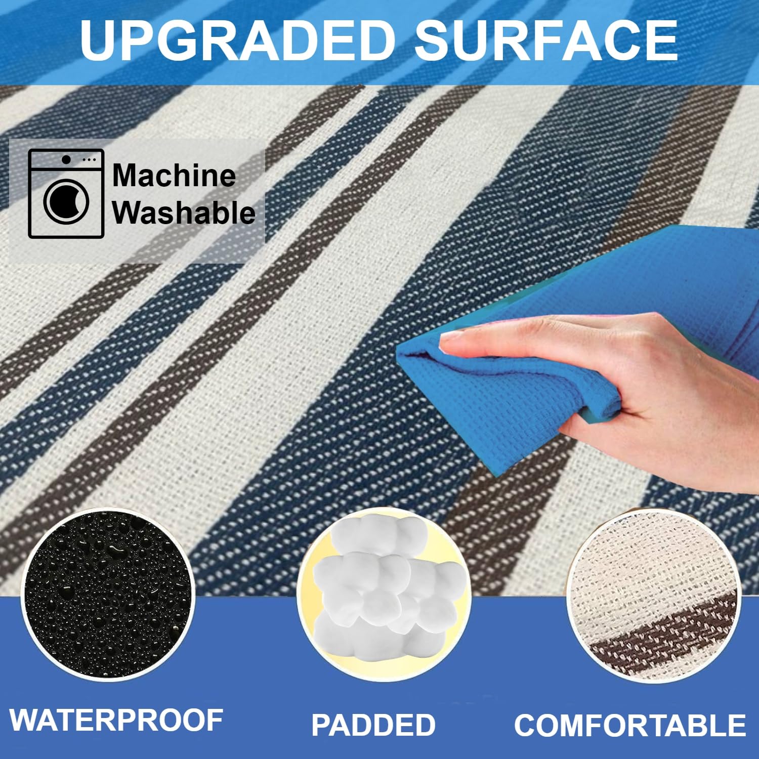 scuddles dual-layer construction on a picnic blanket for outdoor durability