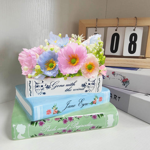 Scuyari book-shaped planter on windowsill brightens study or entryway
