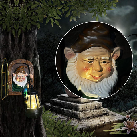 Scuyari yard decor gnome with light enhances outdoor ambience for gatherings.