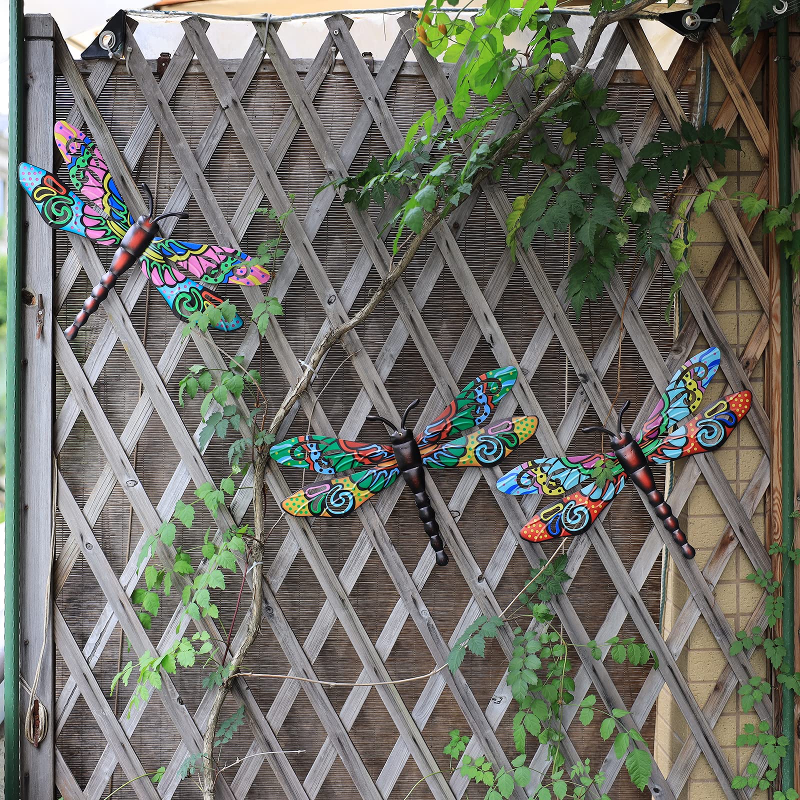 Scwhousi dragonfly wall art for fence or patio adds rustic charm