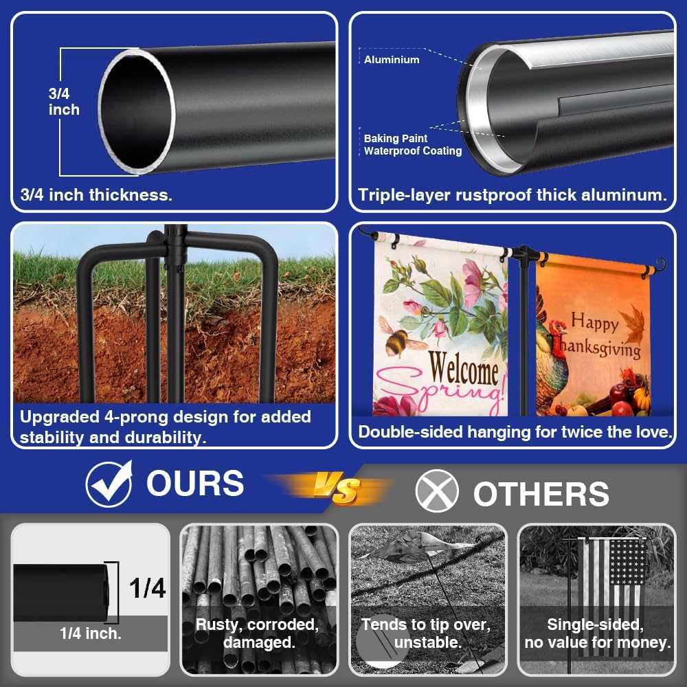 SCWN flag pole with three-quarter-inch thickness for durable garden decor.