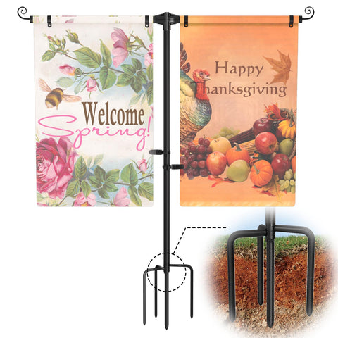 SCWN garden flag stand with 4-prong base for stable outdoor display.