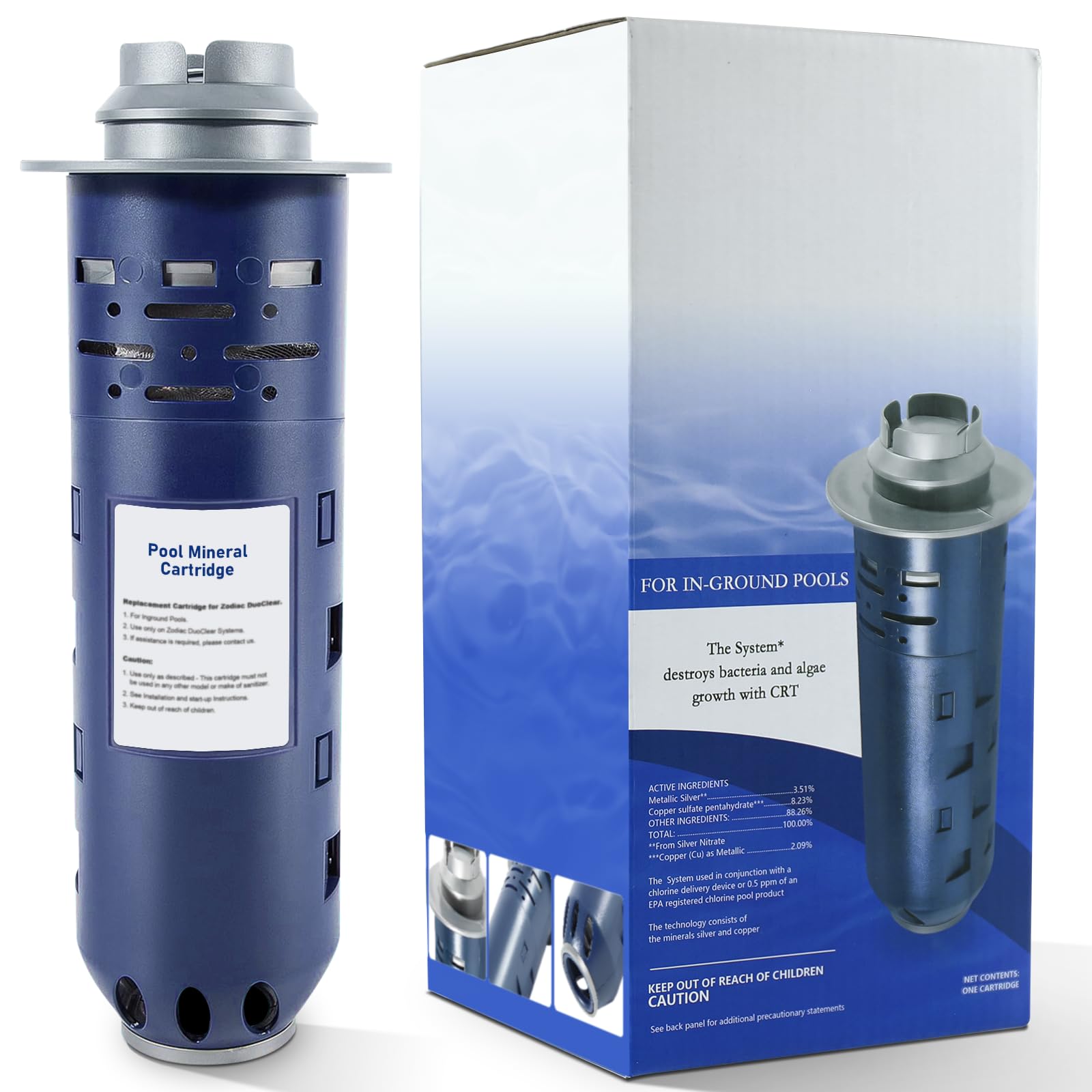 Sdanbom W28000 cartridge close-up showing mineral core for balanced pool water.