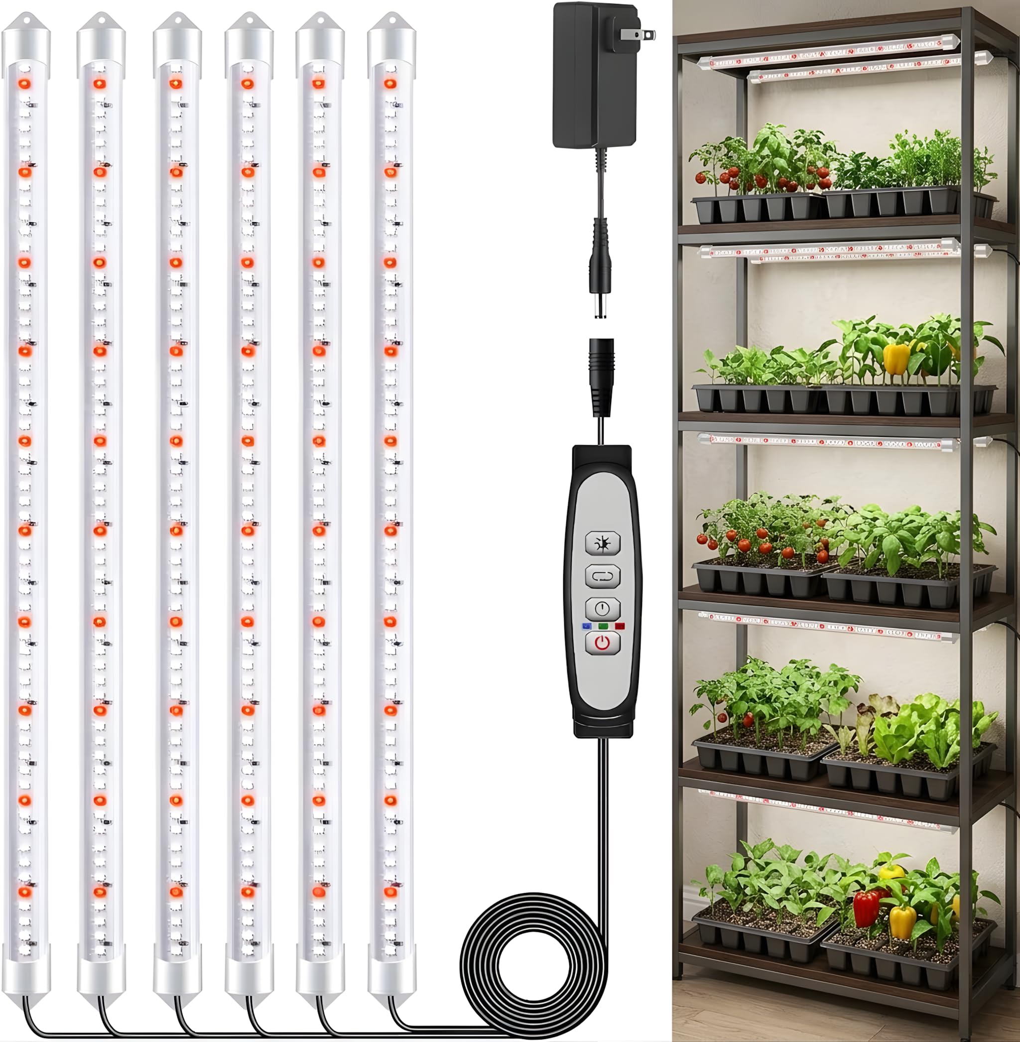SDOVUERC 16-inch six-bars grow light strip above a shelf for improved plant growth