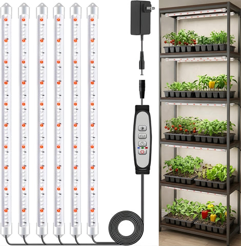 SDOVUERC 16-inch six-bars grow light strip above a shelf for improved plant growth