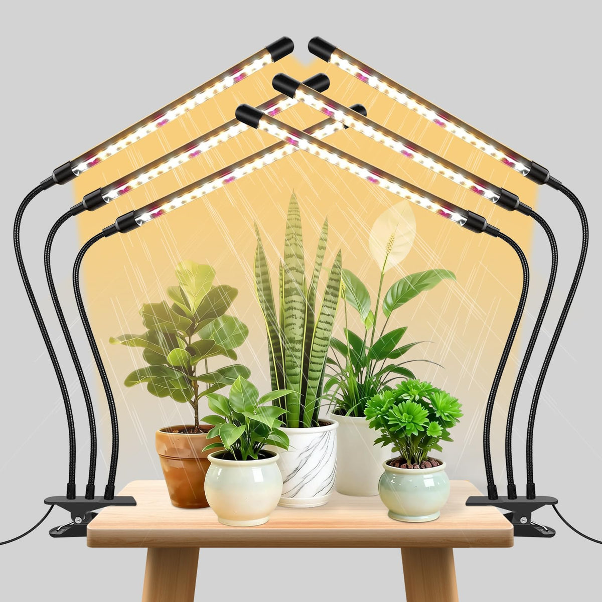 SDOVUERC 3head plant lights clip: versatile clip-on positioning for seedling growth.