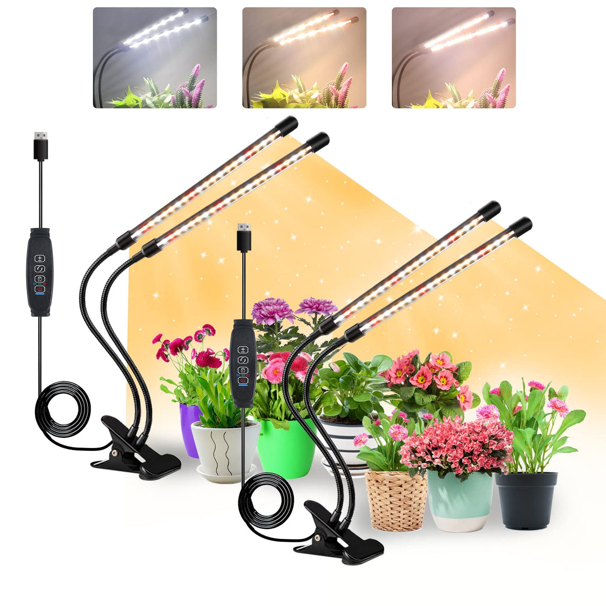 SDOVUERC clip-on grow light with 360-degree gooseneck for flexible plant positioning.