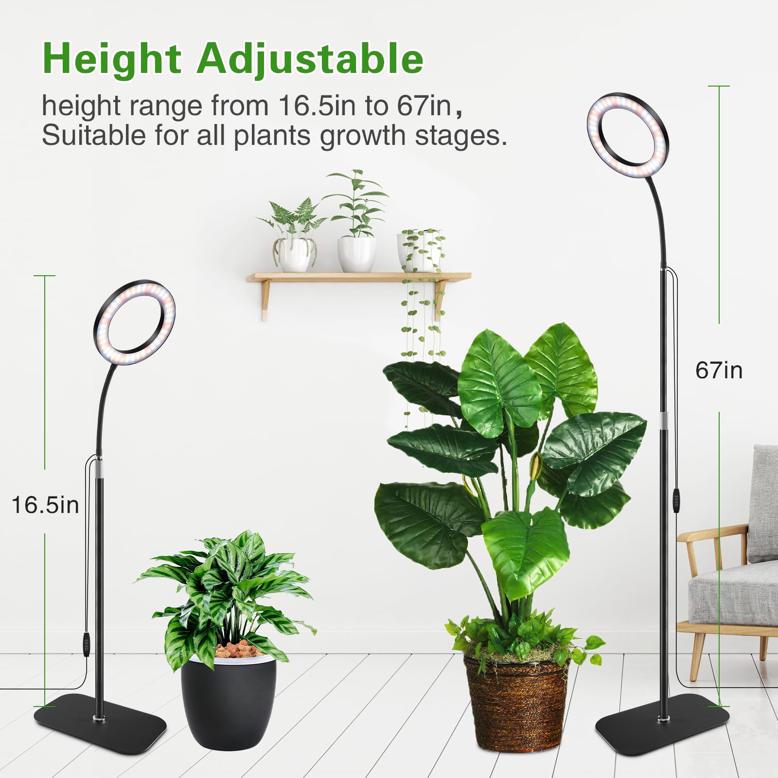 SDOVUERC timer-enabled grow light with 3/9/12h cycles simplifies care