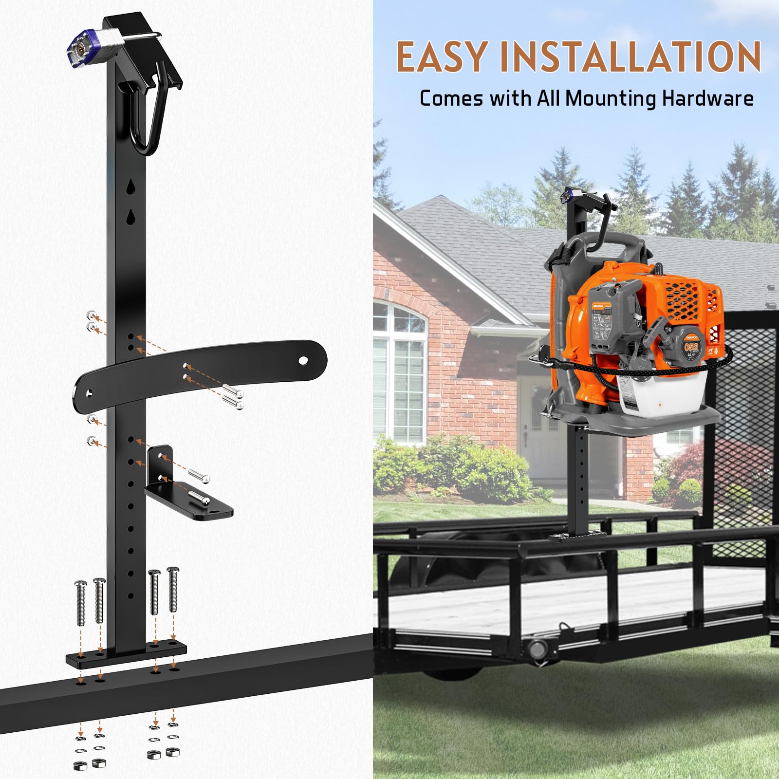 SDSNTE rack fits 22-26 inch top-handle blowers for versatile trailer or garage storage.