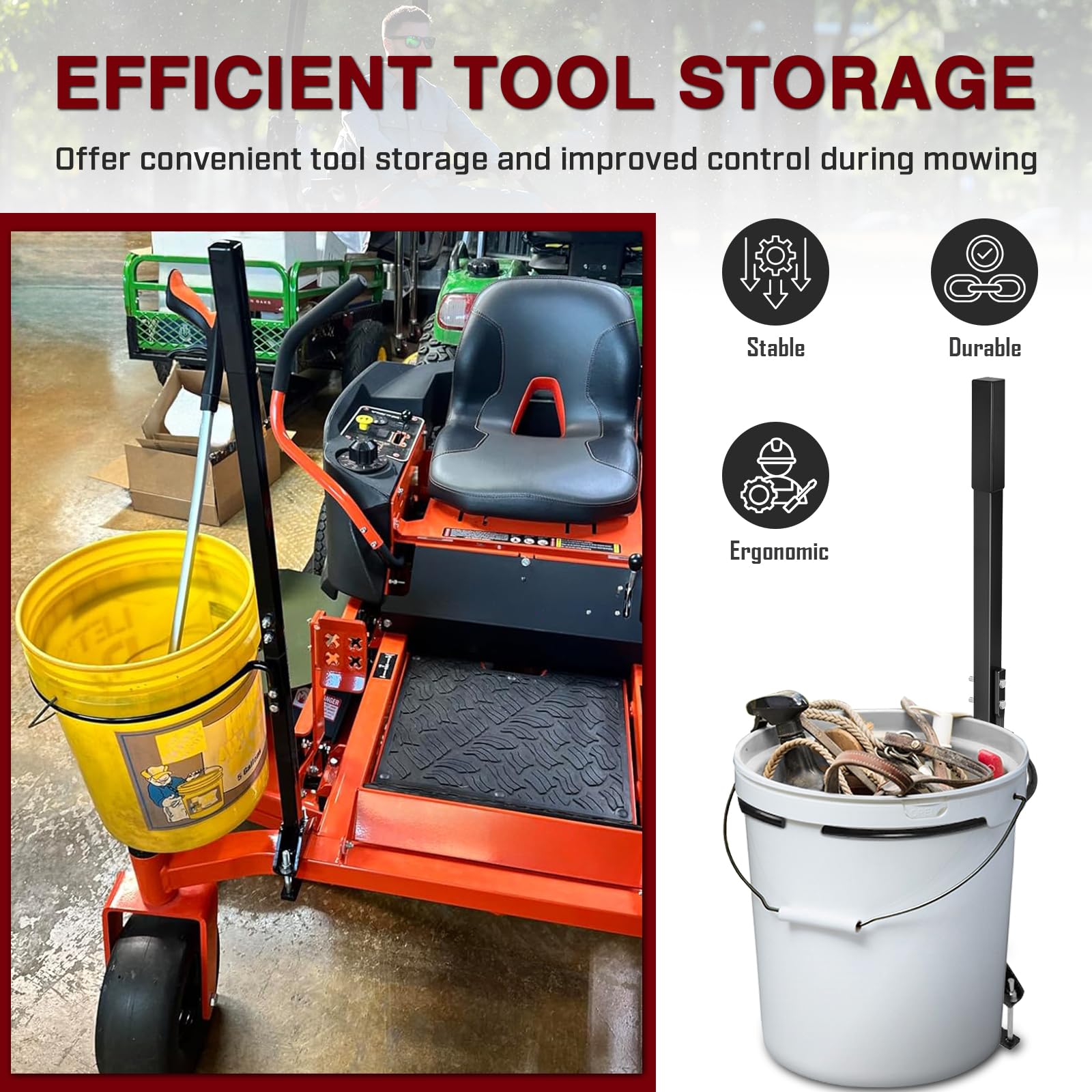 SDSNTE handlebucket bracket with bucket attached enables quick debris haul