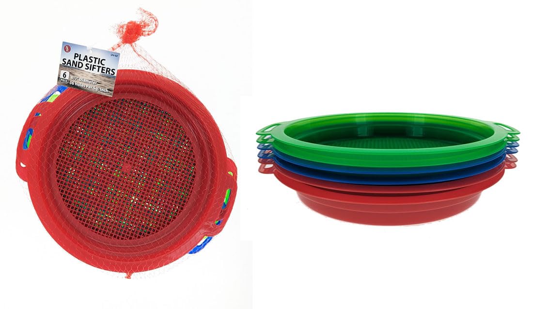 SE 6-Piece Sand Sifting Pans multi-color set for beachcombing and gold panning.