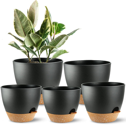 SE SUN-E self-watering planter set, front view, enhances indoor plant arrangement.