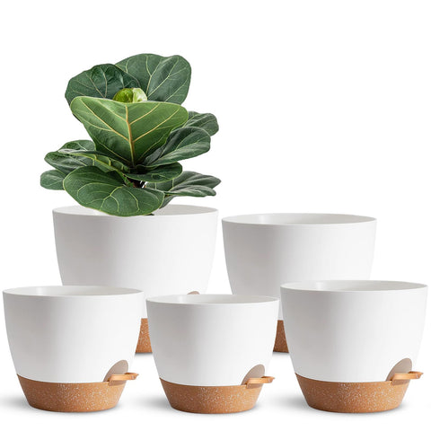 SE SUN-E 7-inch white self-watering pot with water level lip for easy top-ups