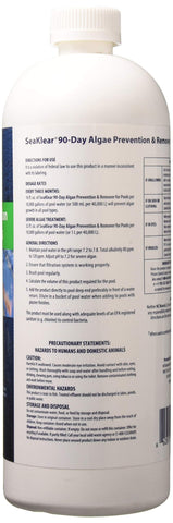 SeaKlear algae prevention bottle label highlights 90-day protection