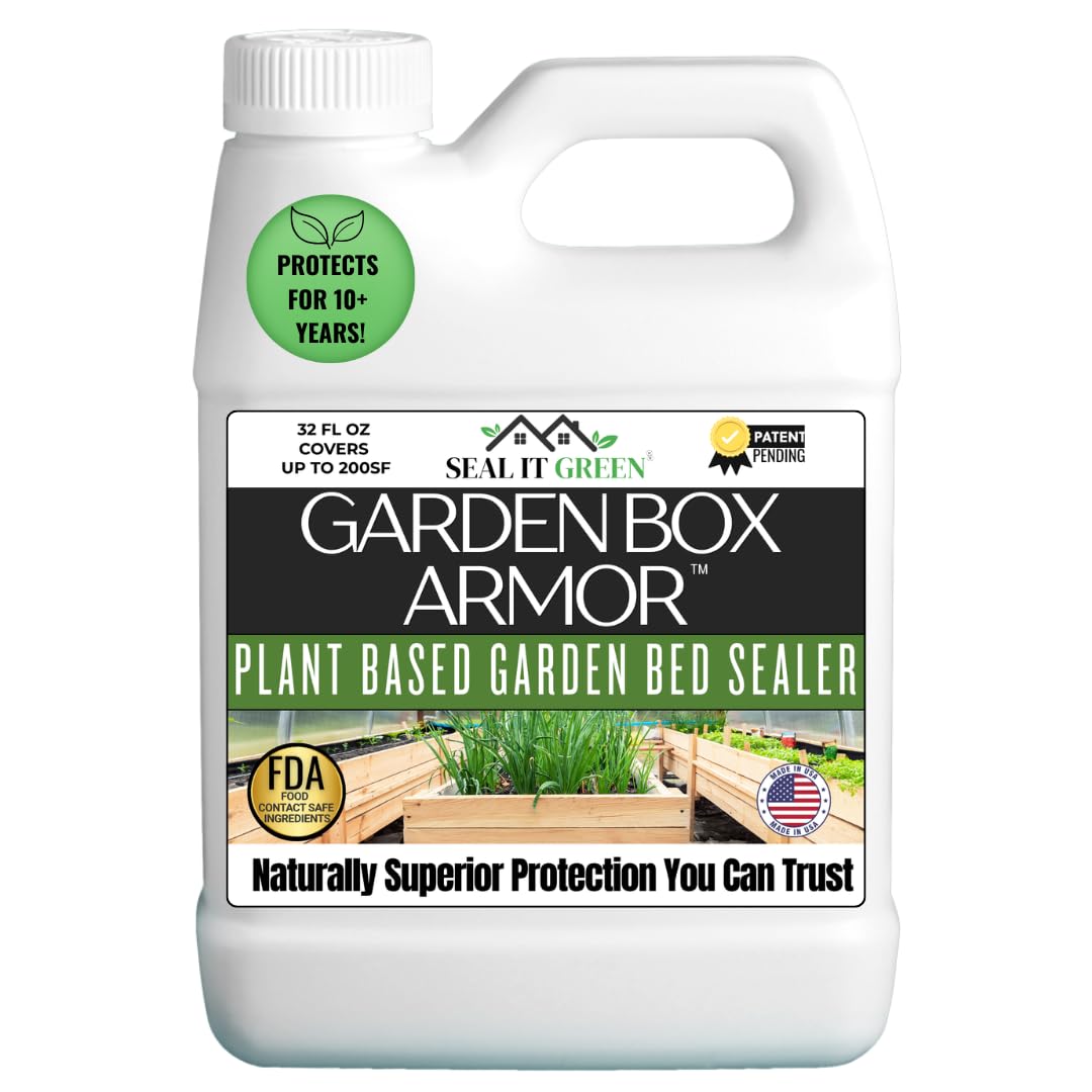 Seal It Green Garden Box Sealer bottle closeup with plant-based formula for safe use.