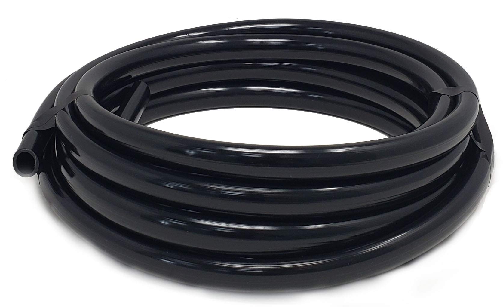 Sealproof half-inch pond tubing in black for durable water transfer, safe for fish.